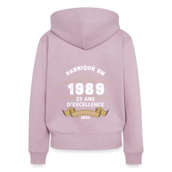 Hergestellt im Jahr 1989 35 Jahre Original-Exzellenz - Frauen Premium Bio Zip Hoodie - Altrosa - Hinten - Julia (174cm)