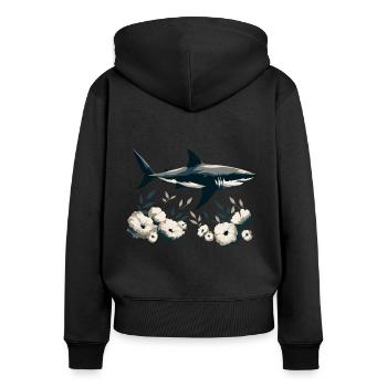Hai mit Blumen - Frauen Premium Bio Zip Hoodie - Schwarz - Hinten - Julia (174cm)