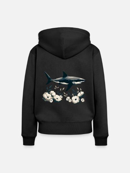 Hai mit Blumen - Frauen Premium Bio Zip Hoodie - Schwarz