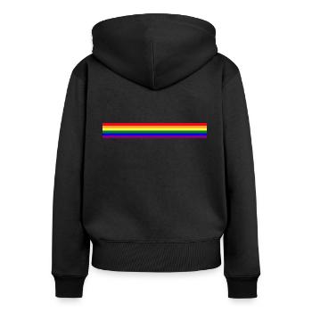 Regenbogenflagge als Streifen - Frauen Premium Bio Zip Hoodie - Schwarz - Hinten - Julia (174cm)