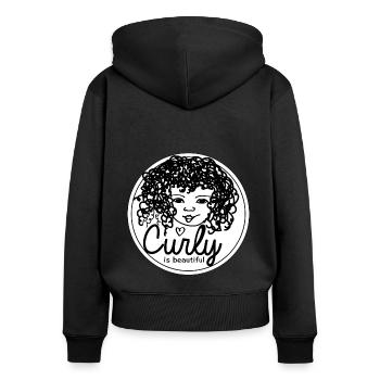 Locken Haare - Frauen Premium Bio Zip Hoodie - Schwarz - Hinten - Julia (174cm)