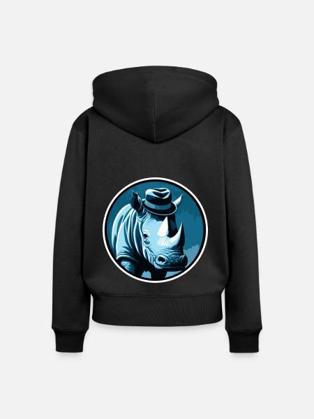 Nashorn mit Hut - Frauen Premium Bio Zip Hoodie - Schwarz