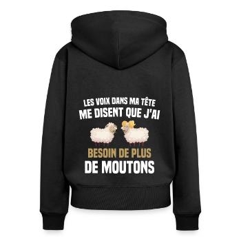 Mouton Moutons paysan berger - Sweat à capuche zippé Premium bio Femme - noir - Dos - Julia (174cm)