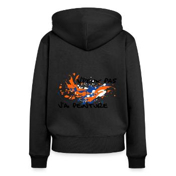 t-shirt j'peux pas j'ai peinture - artiste peintre - Sweat à capuche zippé Premium bio Femme - noir - Dos - Julia (174cm)