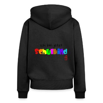 Ich bin jetzt Schulkind / Schulking - Frauen Premium Bio Zip Hoodie - Schwarz - Hinten - Julia (174cm)