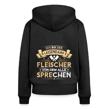 Legendäre Fleischer - Frauen Premium Bio Zip Hoodie - Schwarz - Hinten - Julia (174cm)