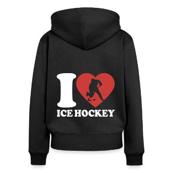I Love Ice Hockey - Herz - Hobby - Frauen Premium Bio Zip Hoodie - Schwarz - Hinten - Julia (174cm)