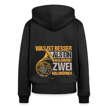 Waldhorn Musik Musikverein - Frauen Premium Bio Zip Hoodie - Schwarz - Hinten - Julia (174cm)