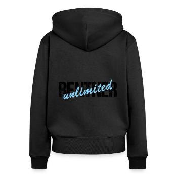 Ab 2025 Rentner unlimited - Frauen Premium Bio Zip Hoodie - Schwarz - Hinten - Julia (174cm)
