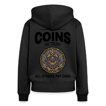 Numismatique de collection de pièces de monnaie - Sweat à capuche zippé Premium bio Femme - noir - Dos - Julia (174cm)
