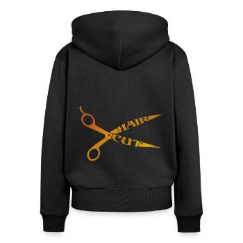 Haarschnitt - Frauen Premium Bio Zip Hoodie - Schwarz - Hinten - Julia (174cm)