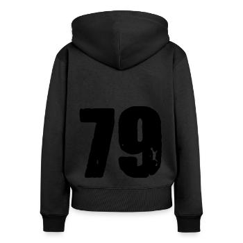 79 Zahl Trikot - Frauen Premium Bio Zip Hoodie - Schwarz - Hinten - Julia (174cm)