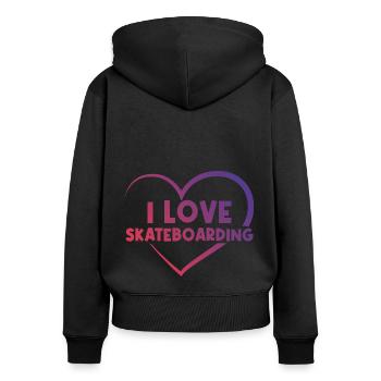 Ich Liebe Skateboard - Frauen Premium Bio Zip Hoodie - Schwarz - Hinten - Julia (174cm)