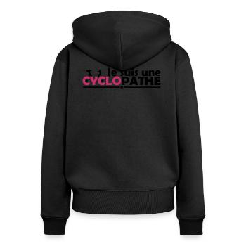 T-shirt Vélo pour Femme Cycliste - Cyclopathe - Sweat à capuche zippé Premium bio Femme - noir - Dos - Julia (174cm)