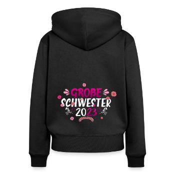 Große Schwester 2023 - Frauen Premium Bio Zip Hoodie - Schwarz - Hinten - Julia (174cm)