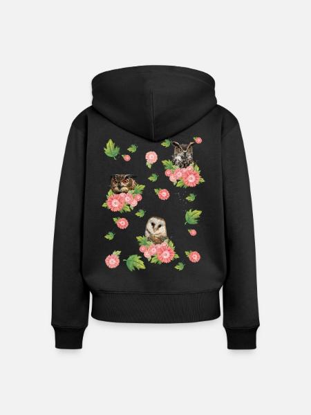 Eule und Eulen - Frauen Premium Bio Zip Hoodie - Schwarz