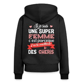Femme chéri. Cadeau saint-valentin. Copine copain - Sweat à capuche zippé Premium bio Femme - noir - Dos - Julia (174cm)