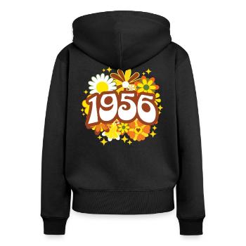 Hippi 70 Ans Femme Anniversaire 1956 - Sweat à capuche zippé Premium bio Femme - noir - Dos - Julia (174cm)