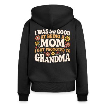 Retro Blumen Mutter Befördert Oma - Frauen Premium Bio Zip Hoodie - Schwarz - Hinten - Julia (174cm)