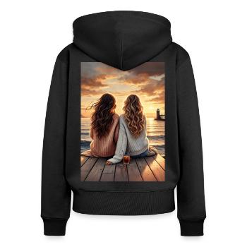Girlfriends by the sea in sunset - Women's Premium Organic Zip Hoodie - black - Back - Julia (174cm)