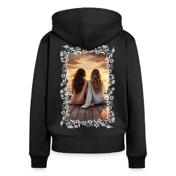 Seelenverwandte – Freundinnen am Meer - Frauen Premium Bio Zip Hoodie - Schwarz - Hinten - Julia (174cm)