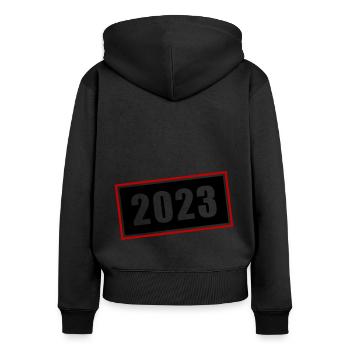 Symbole 2023 - Sweat à capuche zippé Premium bio Femme - noir - Dos - Julia (174cm)