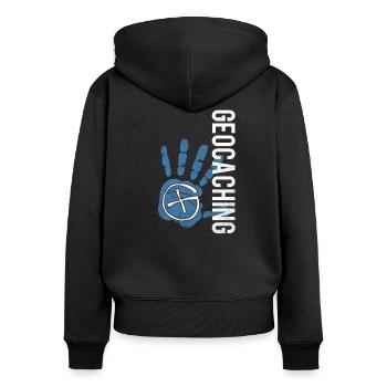geocaching - Frauen Premium Bio Zip Hoodie - Schwarz - Hinten - Julia (174cm)