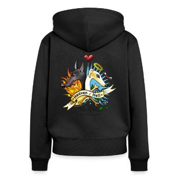 heaven_or_hell - Frauen Premium Bio Zip Hoodie - Schwarz - Hinten - Julia (174cm)