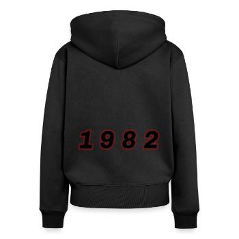 Numéro de l’année 1982 - Sweat à capuche zippé Premium bio Femme - noir - Dos - Julia (174cm)