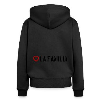 La Familia Herz - Frauen Premium Bio Zip Hoodie - Schwarz - Hinten - Julia (174cm)