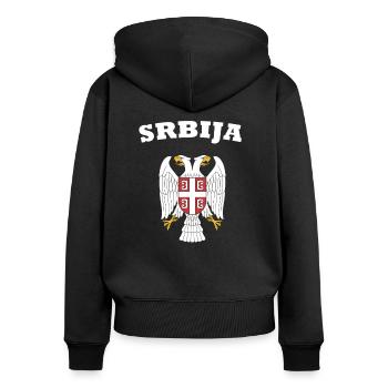 Serbien Srbija Adler Wappen Flagge Love Fussball - Frauen Premium Bio Zip Hoodie - Schwarz - Hinten - Julia (174cm)