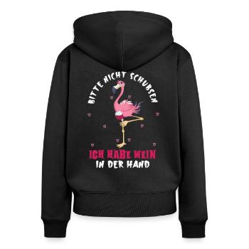 Bitte nicht schubsen ich habe Wein in der Hand - Frauen Premium Bio Zip Hoodie - Schwarz - Hinten - Julia (174cm)