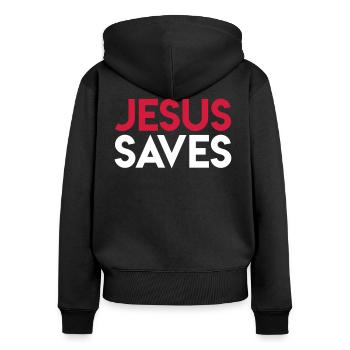 Jesus Saves - Sweat à capuche zippé Premium bio Femme - noir - Dos - Julia (174cm)