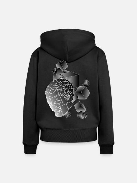 Roboter mit Würfel dunkelgrau - Frauen Premium Bio Zip Hoodie - Schwarz