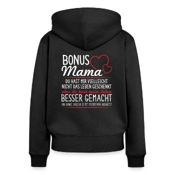Stiefmutter - Frauen Premium Bio Zip Hoodie - Schwarz - Hinten - Julia (174cm)