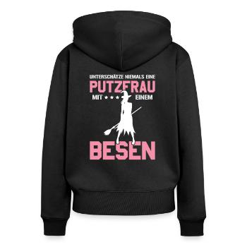 Putzfrau Putzkraft Reinigungskraft - Frauen Premium Bio Zip Hoodie - Schwarz - Hinten - Julia (174cm)