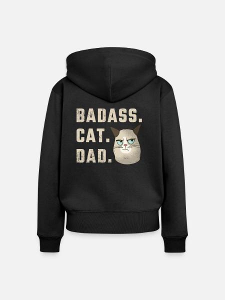 Badass Cat Dad - Frauen Premium Bio Zip Hoodie - Schwarz