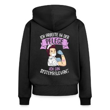 Ich Arbiete In Der Pflege Pflegekraft - Frauen Premium Bio Zip Hoodie - Schwarz - Hinten - Julia (174cm)