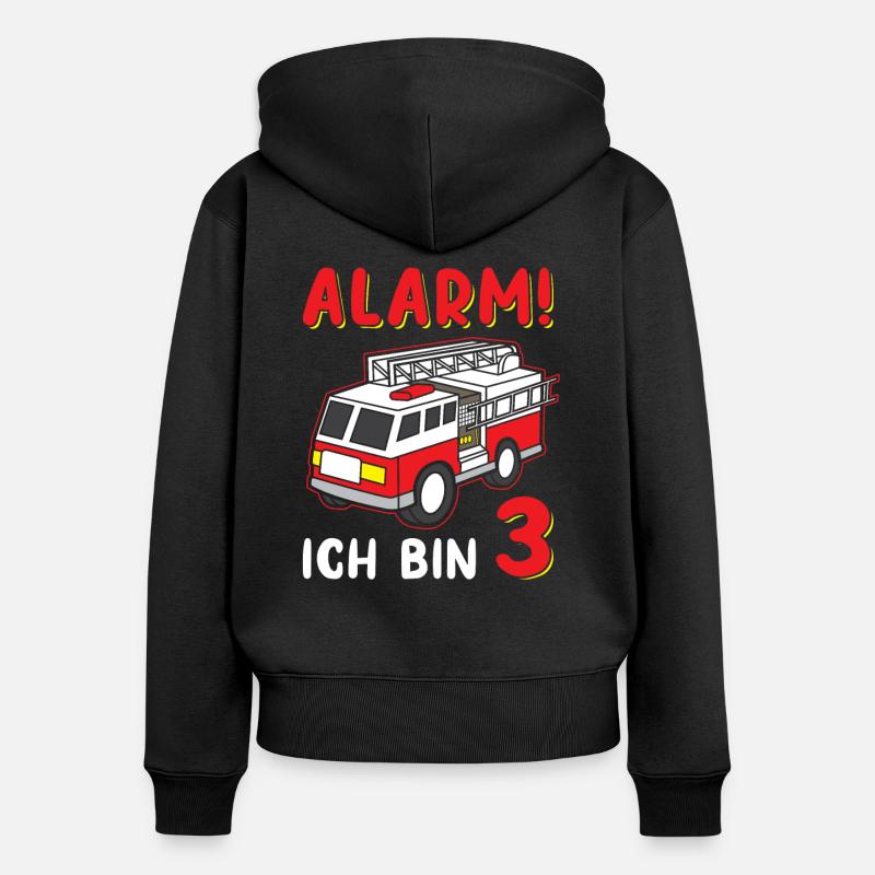 3. Geburtstag Alarm Ich Bin 3 Feuerwehr Geschenk - Frauen Premium Bio Zip Hoodie - Schwarz