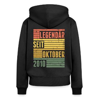 Legendär Seit Oktober 2010 - Frauen Premium Bio Zip Hoodie - Schwarz - Hinten - Julia (174cm)