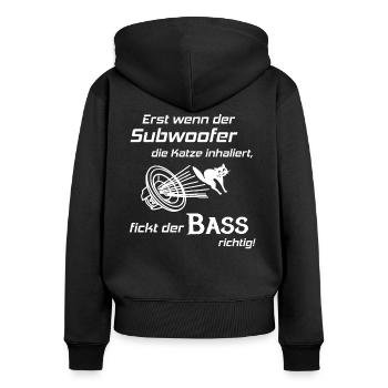 Car Hifi - Subwoofer Katze, Hifi-Shirt Bass Lover - Frauen Premium Bio Zip Hoodie - Schwarz - Hinten - Julia (174cm)