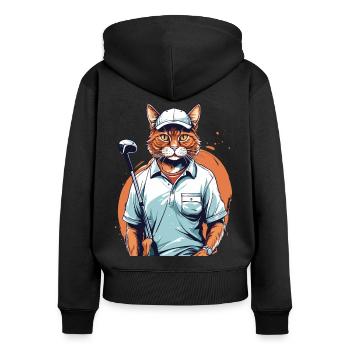 Golf Cat Handball Player Streetwear Design - Sweat à capuche zippé Premium bio Femme - noir - Dos - Julia (174cm)