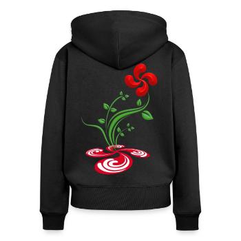 Fleur du Pays Basque - Sweat à capuche zippé Premium bio Femme - noir - Dos - Julia (174cm)