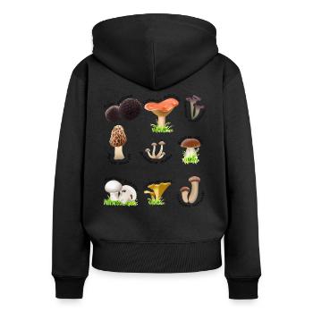 Various edible mushrooms with Latin names - Women's Premium Organic Zip Hoodie - black - Back - Julia (174cm)