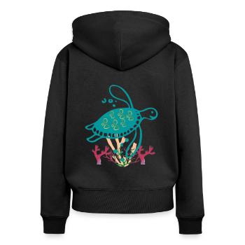 Meeresschildkröte Korallenriff - Frauen Premium Bio Zip Hoodie - Schwarz - Hinten - Julia (174cm)