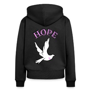 Hoffnung Taube rosa Herz - Frauen Premium Bio Zip Hoodie - Schwarz - Hinten - Julia (174cm)