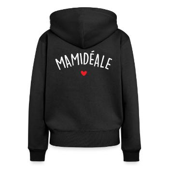 Mamidéale - Sweat à capuche zippé Premium bio Femme - noir - Dos - Julia (174cm)