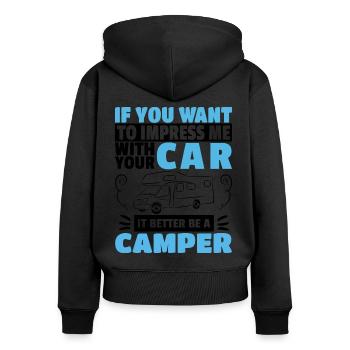 Wohnmobil Geschenkidee Camper Caravaning Urlaub - Frauen Premium Bio Zip Hoodie - Schwarz - Hinten - Julia (174cm)
