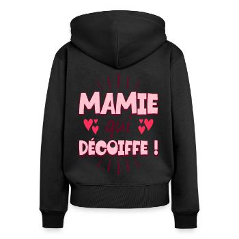 Femme Mamie Qui Décoiffe Meilleure Mamie - Sweat à capuche zippé Premium bio Femme - noir - Dos - Julia (174cm)