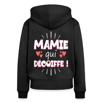 Femme Mamie Qui Décoiffe Meilleure Mamie - Sweat à capuche zippé Premium bio Femme - noir - Dos - Julia (174cm)